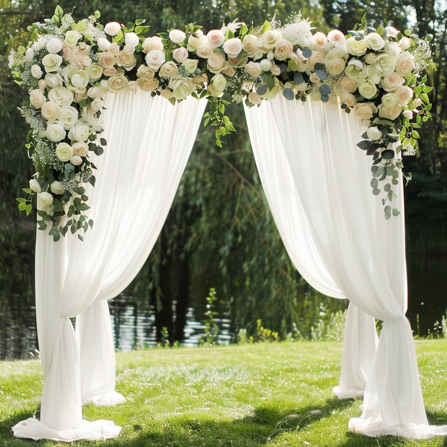 Wokceer Wedding Arch Draping Fabric 2 Panels 28.7" x 20FT Ivory Drapes Sheer Fabric Backdrop Arch Draping for Wedding Ceremony Birthday Party Bridal Shower Decoration
