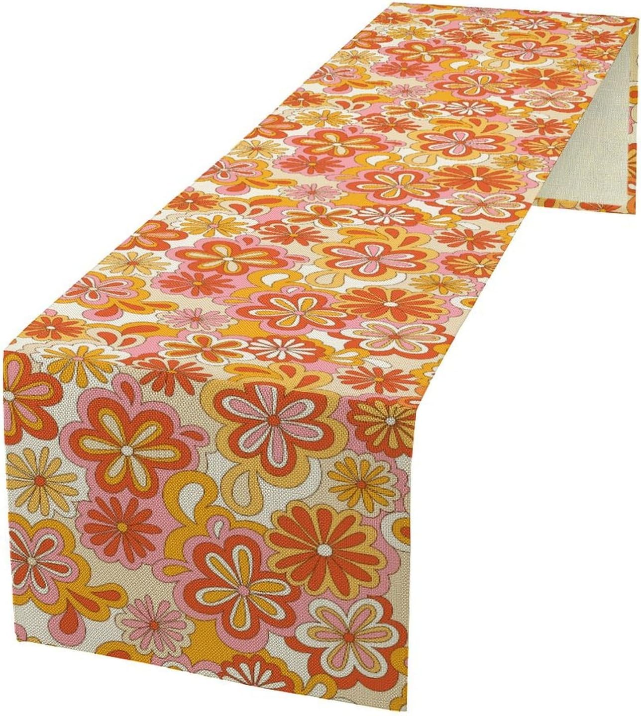 Vintage Floral Table Runner,70s Style Retro Daisies Flower Hippie Table Runner for Kitchen Dining Table Home Party Decoration 13x60 Inch