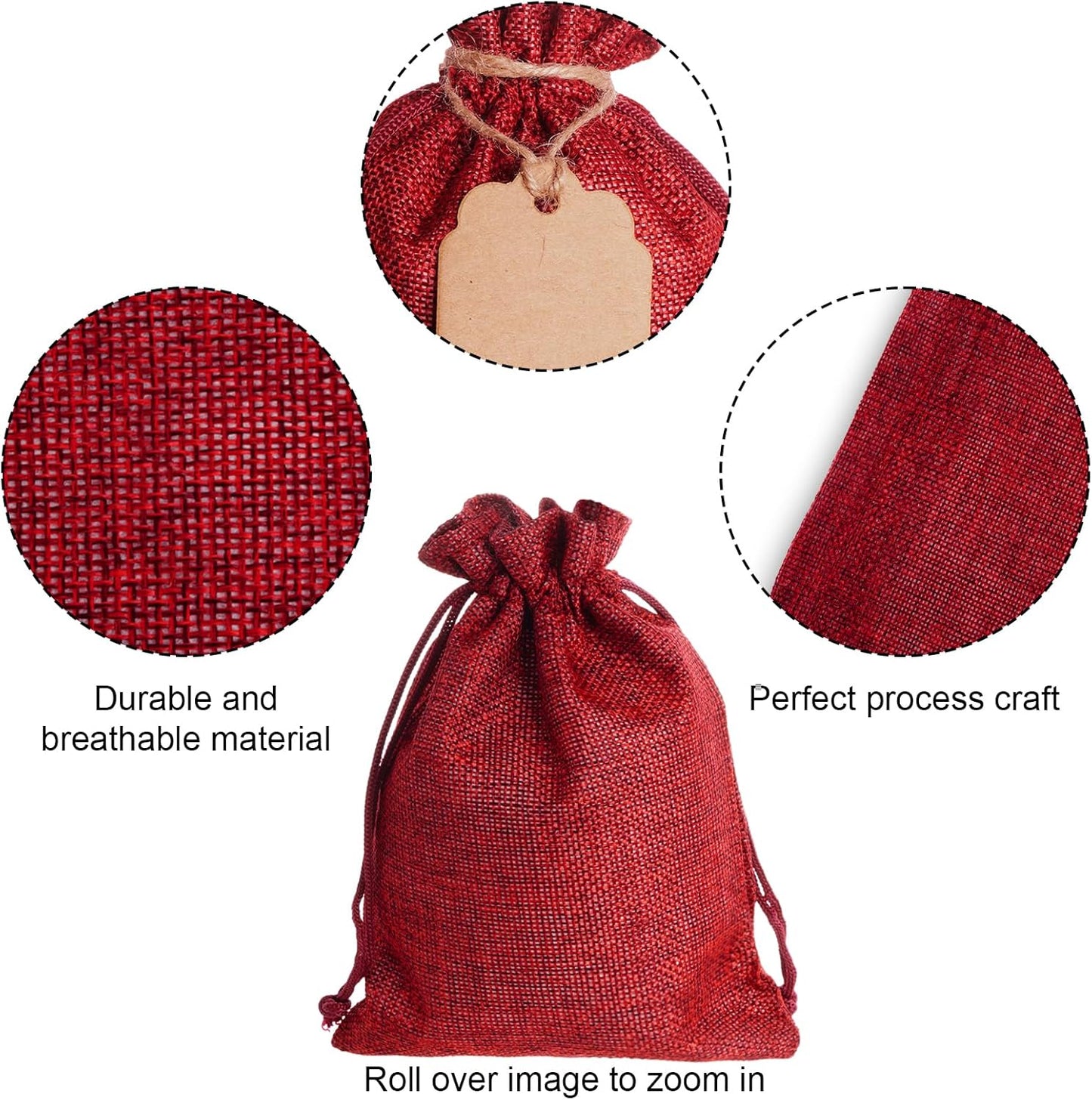 Yymobt 25PCS Burlap Bags with Drawstring, Reusable Burlap Favor Bag 5x7’’ Small Party Sacks for DIY Craft, Party, Christmas, Wedding, Festival Presents Bulk Bags（Red）