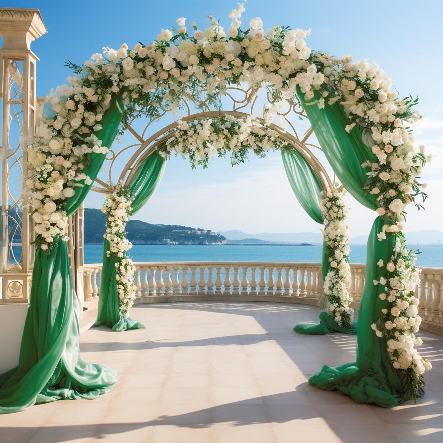 Wokceer Wedding Arch Draping Fabric 6 Panels 28.7" x 20FT Emerald Green Drapes Sheer Fabric Backdrop Arch Draping Fabric for Wedding Ceremony Birthday Party Bridal Shower Decoration
