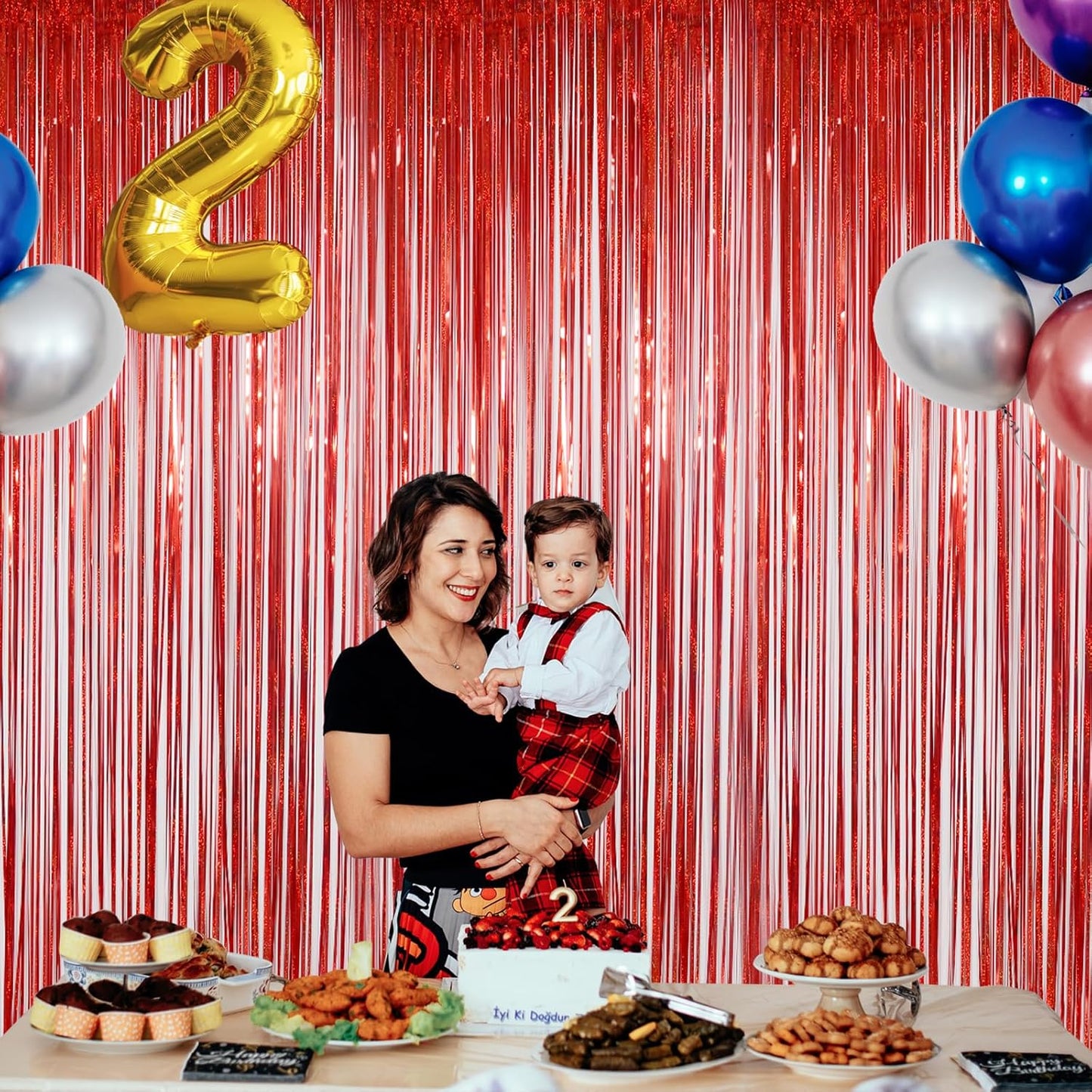 Foil Fringe Curtains Party Decorations - Melsan 3 Pack 3.2 x 8.2 ft Tinsel Curtain Party Photo Backdrop for Birthday Party Baby Shower or Graduation Decorations (Pure red)