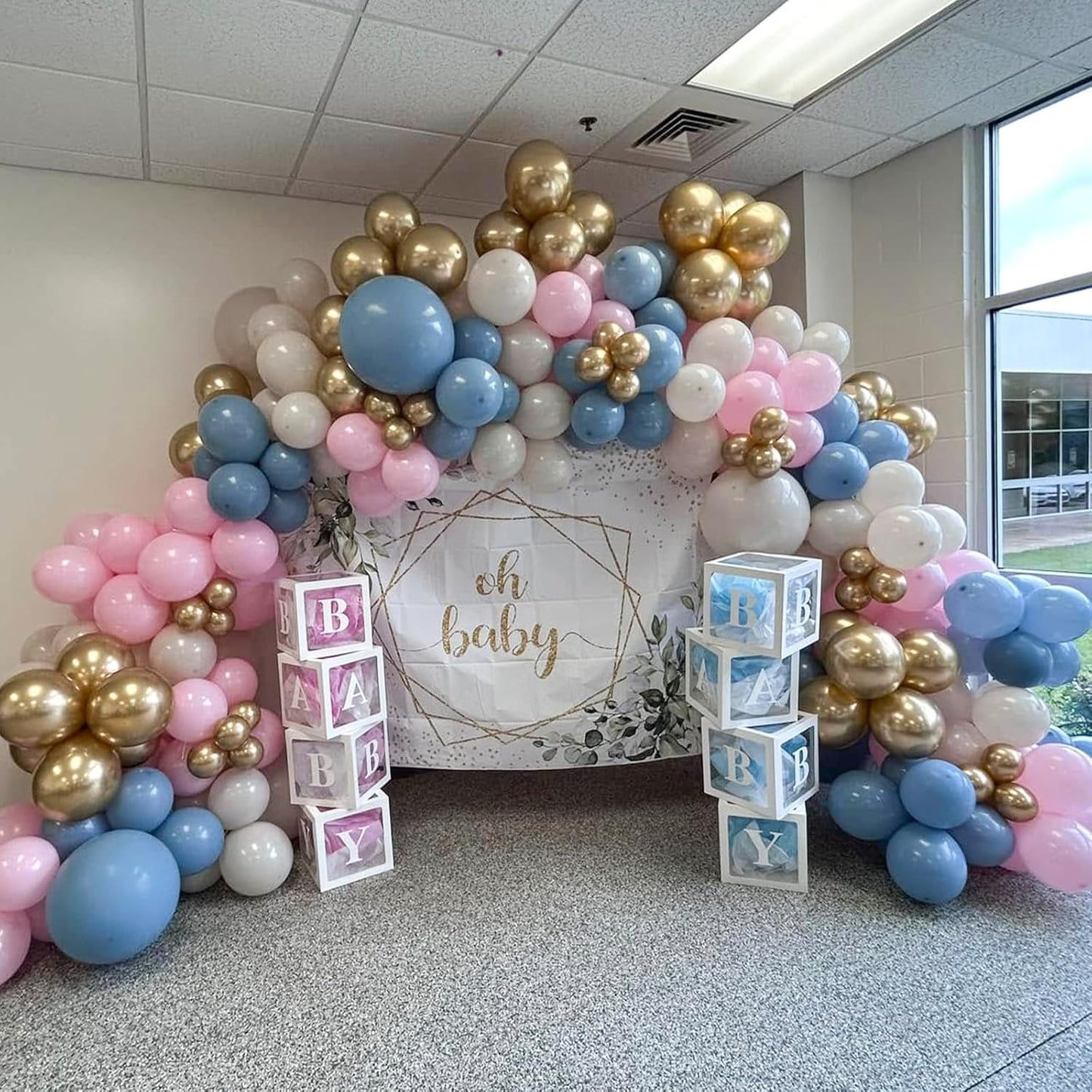 Gender Reveal Balloons, 60 Pcs 12 Inch Dusty Blue Pink Balloons, Chrome Gold Sand White Balloon for Boho Gender Reveal Engagement Bachelorette Birthday Baby Shower Bridal Bear Theme Party Decorations