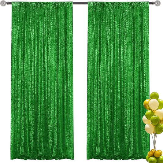 Green Sequin Backdrop Curtain 2 Pieces 2FTx8FT Glitter Photography Backdrop for Party Wedding Birthday Christmas Decorations