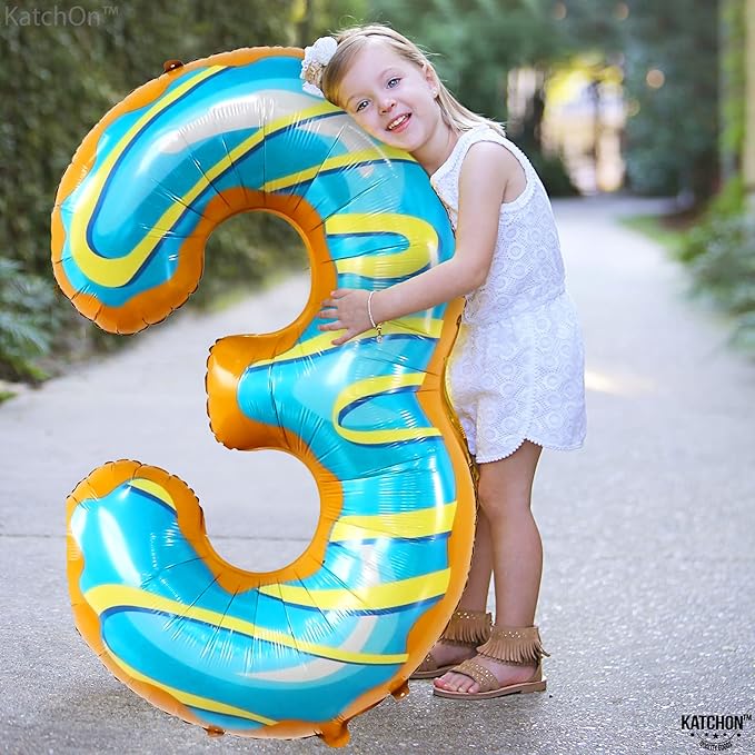 KatchOn, Huge Donut Number 3 Balloon - 40 Inch | Number 3 Donut Balloon | donut Birthday Party Decorations | 3rd Birthday Party Decorations | birthday decorations for women