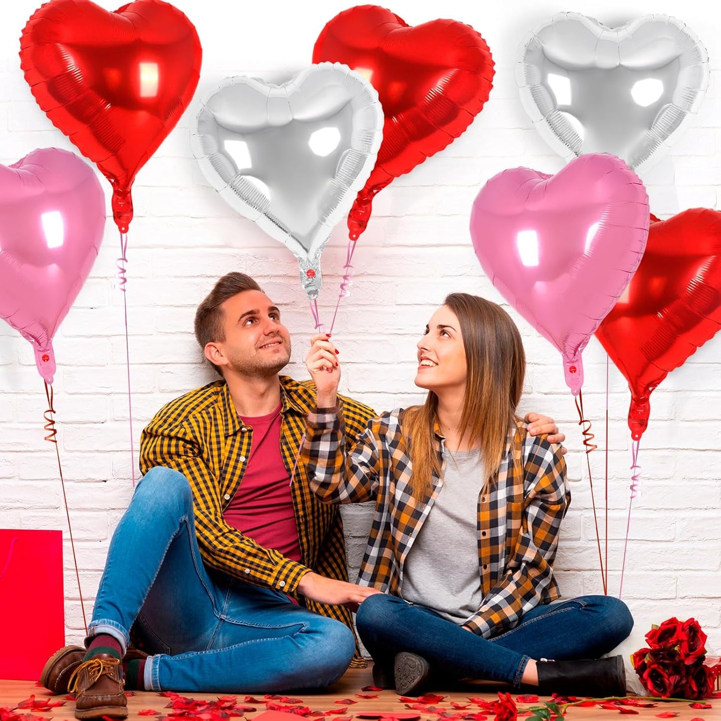 24 Pcs Red Pink Silver Heart Balloons,18 inch Heart Foil Balloons Love Balloons Valentine Balloons for Birthday Party Wedding Engagement Party Baby Shower Valentine Day Decorations (Red Pink Silver)