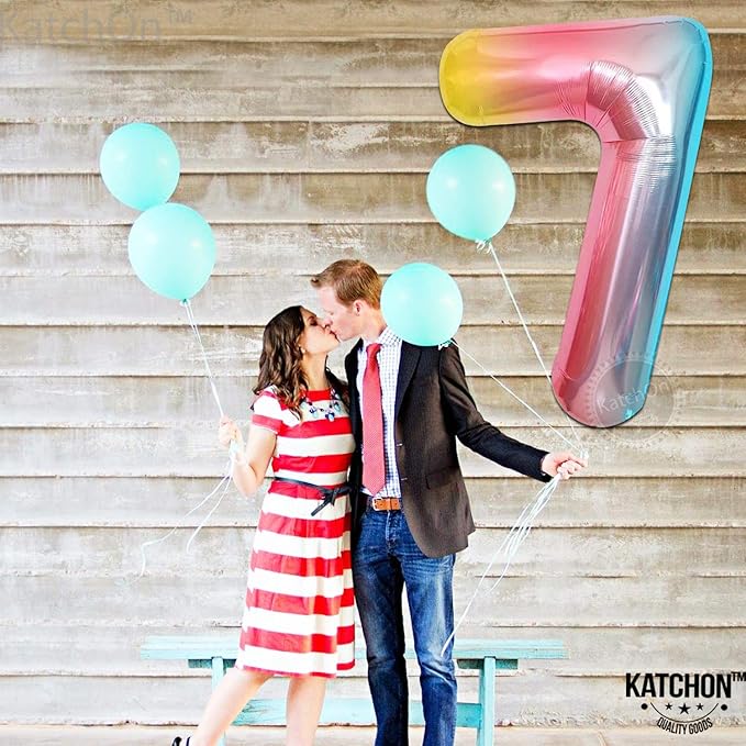 KatchOn, Giant Rainbow Number 7 Balloon - 40 Inch | 7th Birthday Balloon for 7th Birthday Decorations | 7 Balloons for Birthday | Seven Number | 7 Year Old Balloons for 7 Year Decorations