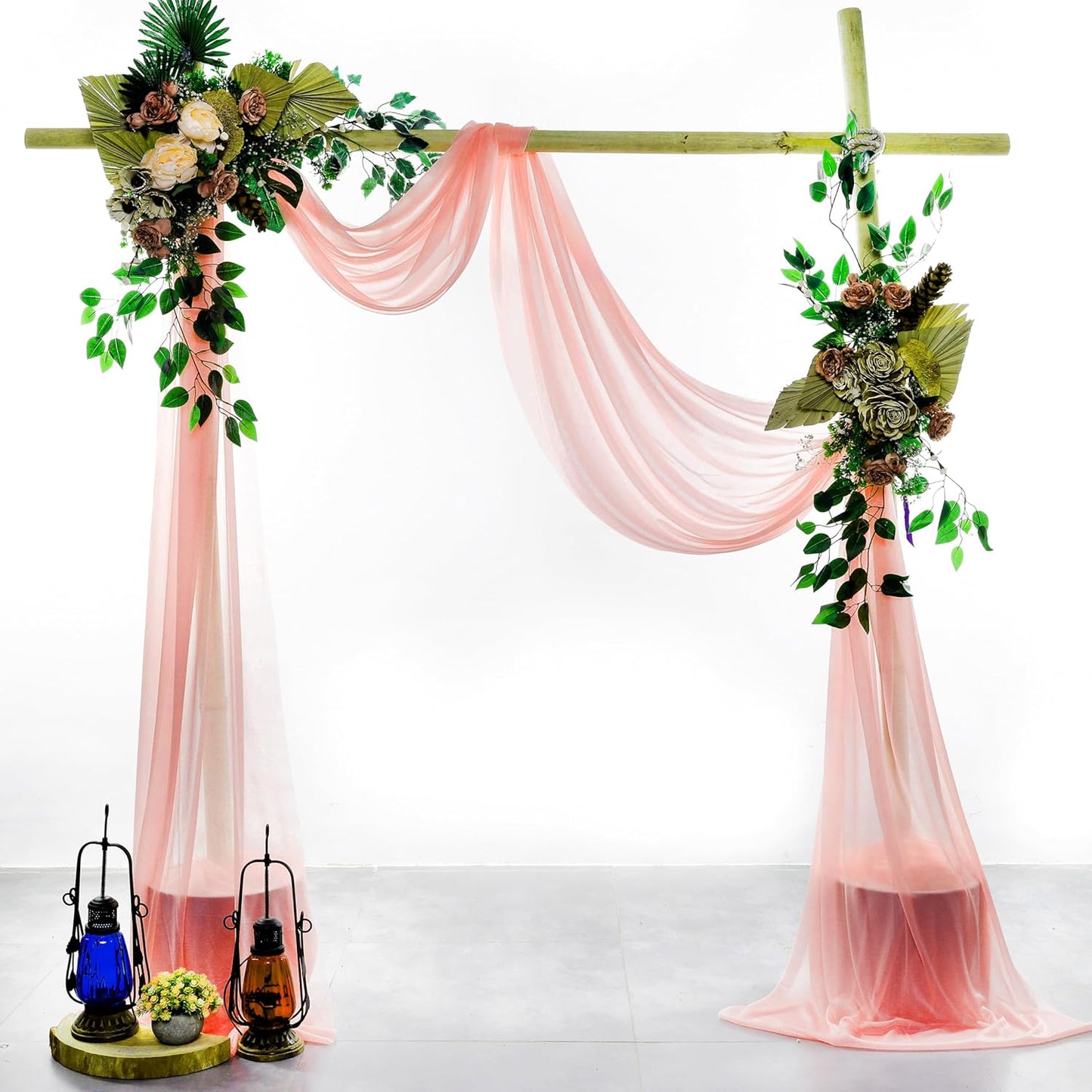VDS Pack of 2 Panel (30 Inch X 30 Feet) Wedding Arch Draping Fabric Sheer Chiffon Fabric Drapery for Wedding Ceremony Reception Swag Backdrop Canopy Chuppah ARBO Altars Decoration (Peach)