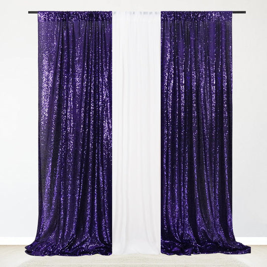 Eternal Beauty Sequin Backdrop Curtains, 2x8 Ft-2 Panels Purple Back Drop for Shimmer Photography Party Wedding Birthday Decor