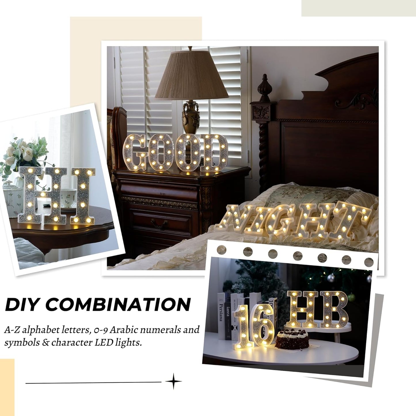 Marquee Light Up Letters, Glitter Silver LED Letter Lights Battery Powered Alphabet Letter Sign for Night Light Wedding Birthday Party Cafe Bar Decoration Girls Room Decor - I