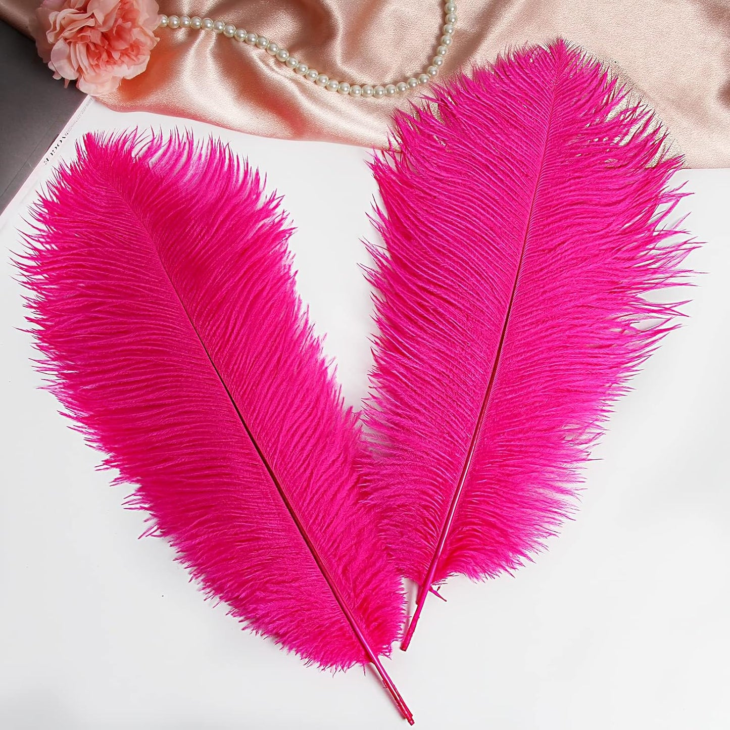THARAHT Hot Pink Ostrich Feathers 12pcs Large Natural Bulk 12-14Inch 30cm-35cm for Wedding Party Centerpieces Easter Gatsbi and Home Decoration Feathers