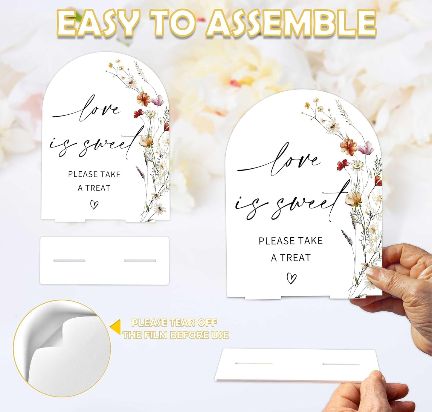 Boho Floral Love is Sweet Sign, 6 x 8 Inch White Arch Acrylic Wedding Sign with Holder, Wedding Sign for Ceremony and Reception, Wedding Decoration, Wedding Supplies - BX07
