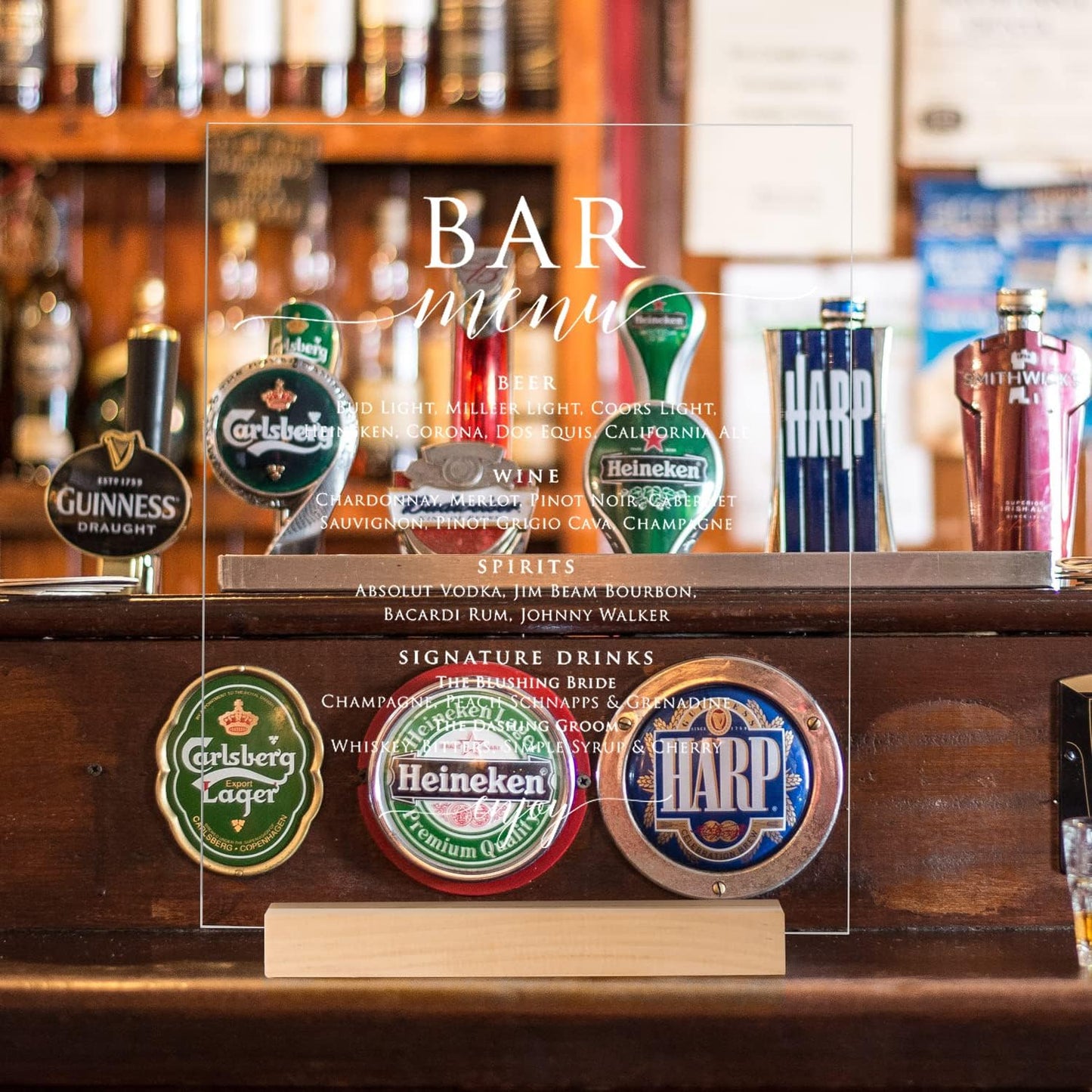 JINMURY 8x10 Inch Clear Acrylic Sign with Holder- 6 Pack Blank Clear Acrylic Sheets and Wood Stands, DIY Blank Table Sign for Wedding Party Reception (6 Pack 8x10 Inch)