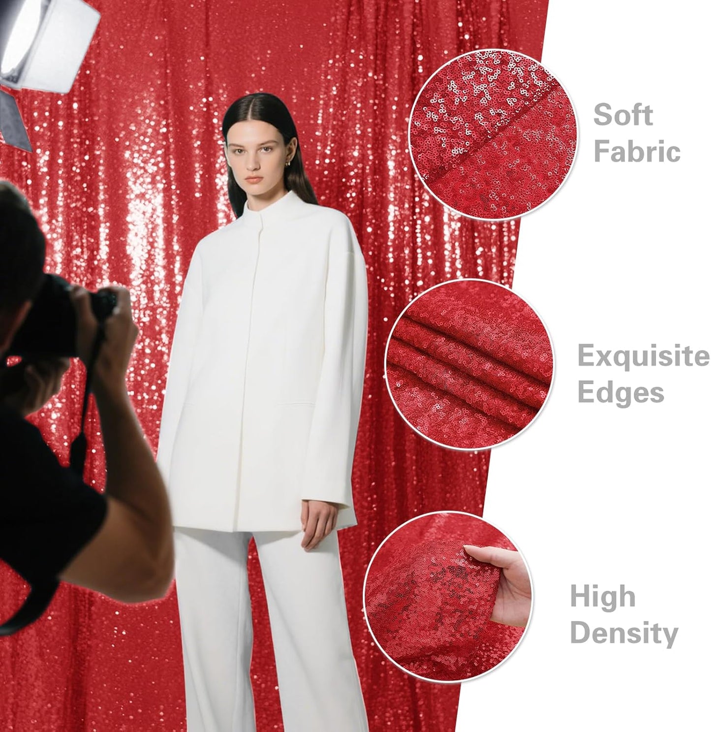 Red Sequin Backdrop Curtain 2 Pieces 2FTx8FT Glitter Photography Backdrop for Party Wedding Birthday Christmas Decorations