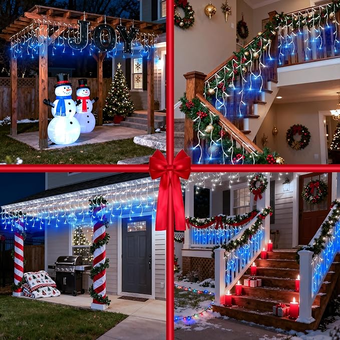 504 LED Fairy lights for Bedroom, 50ft Christmas Window Lights with 112 Drops 12 Modes, Dimmable Curtain Lights, String Lights Indoor Outdoor for Holiday Wedding Party Home Decorations, Blue & White