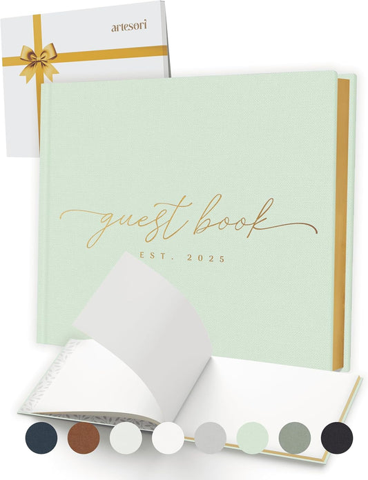 Personalized 2025 Wedding Guest Book for Reception — Guestbook to Sign In, Elegant Baby Shower Guest Book for Party & Birthday — Photo & Polaroid Guest Book for Wedding & Bridal Shower (Mint)