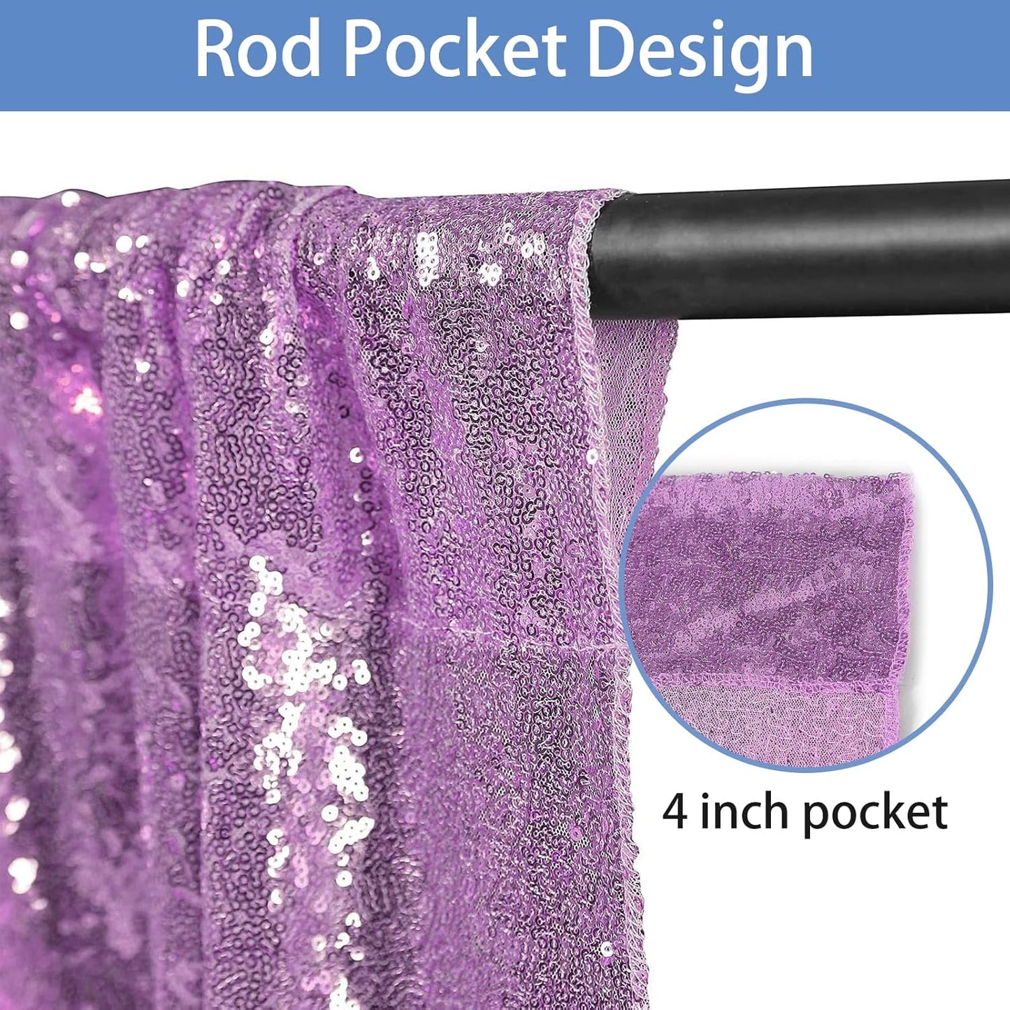 Hahuho Lavender Sequin Backdrop Curtain, 2PCS 2FTx8FT Glitter Backdrop Curtain for Parties, Christmas, Wedding, Party Decoration（2 Panels, 2FT x 8FT, Lavender