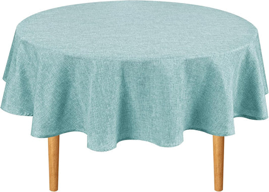 Hiasan Linen Tablecloth 80 Inch Round - Wrinkle and Stain Resistant Washable Polyester Fabric Table Cloth for Dining Room Kitchen Party, Aqua