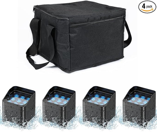 4PCS Battery Powered Waterproof Stage Par Lights with Bag, 9X18W LED 6in1 RGBWA+UV, Remote APP DMX Control, Quiet Uplighting for Church, DJ, Wedding, Black