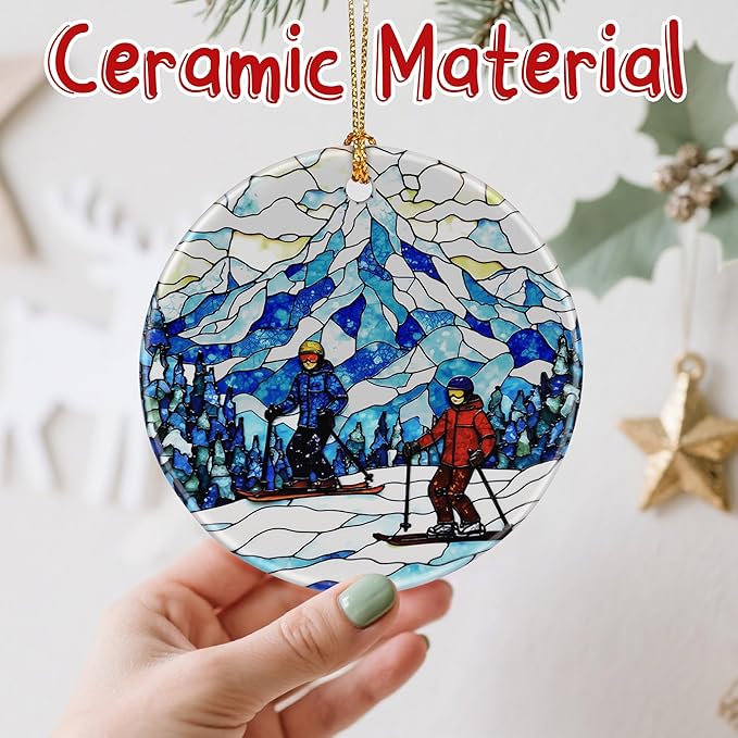 Charming Skiing Scene Christmas Ornaments: Christmas Decorations for Tree & Holiday Decor – Holiday Presents, Gift Ideas for Friends, Coworker, Family, Skier, and Winter Sports Lover