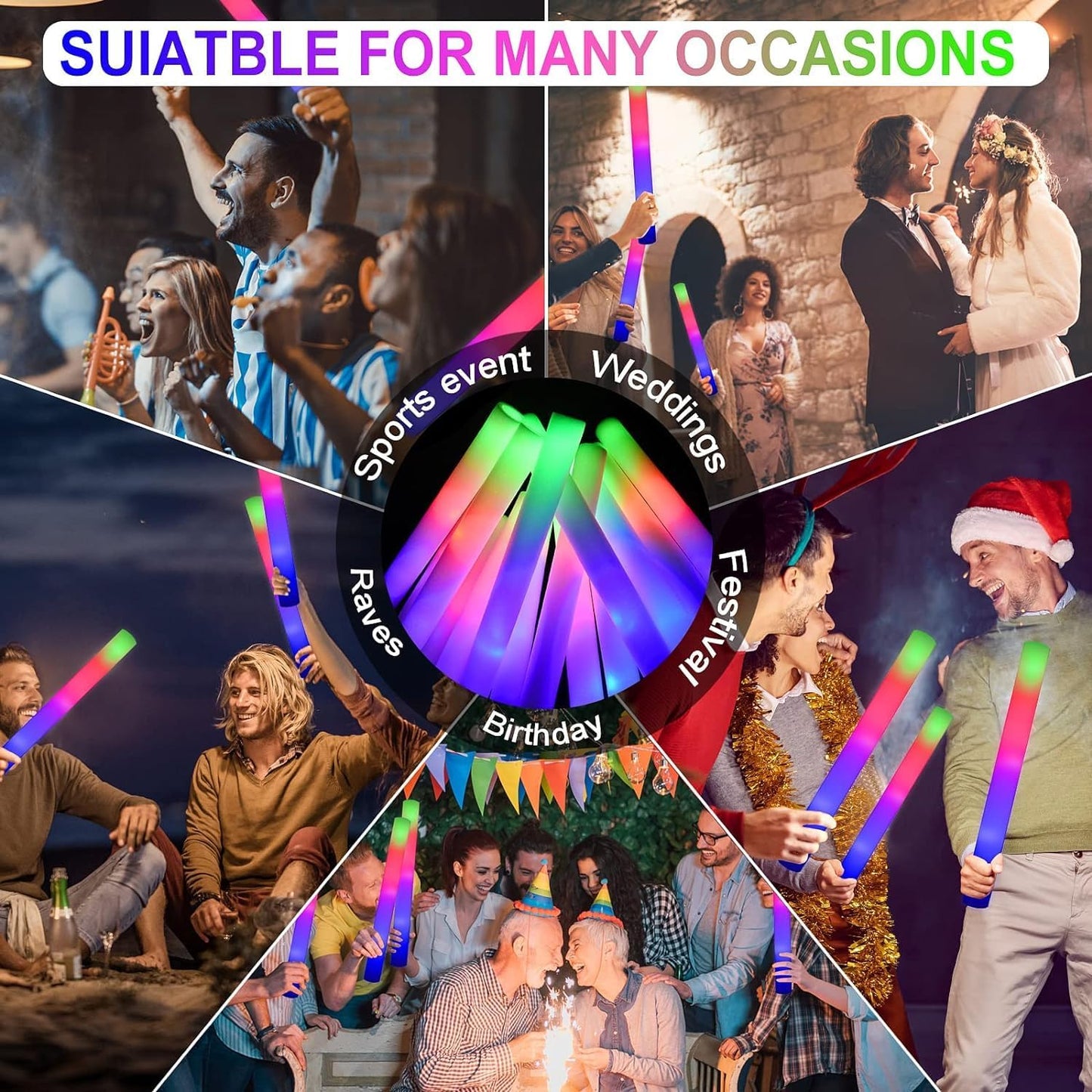 LifBetter Light Up Glow Sticks Bulk, LED Foam Sticks in The Dark with 3 Modes Flashing Led Foam Multicolor Batons Light up Party Favors for Birthdays, Weddings, Concerts, Festivals (45pcs)