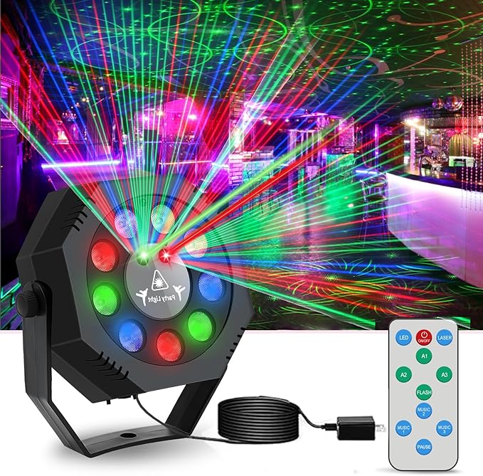 Party Light, Sound Activated DJ Lights with Remote Control, 9 LED Colorful Strobe Disco Light for Indoor Club Parties KTV Halloween Christmas Birthday Decorations Outdoor Glow