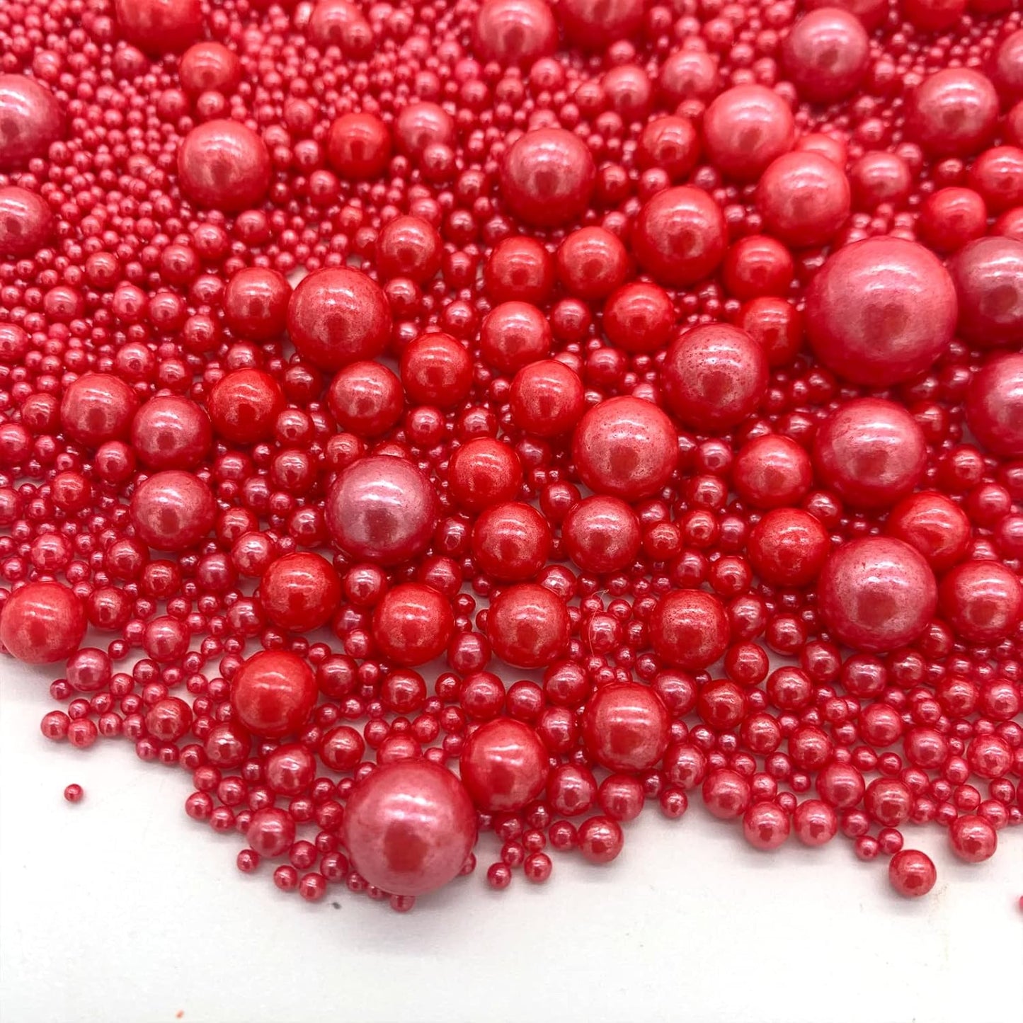 Weraru Edible Red Pearl Sugar Sprinkles Candy Mixing Size Baking Edible Cake Decorations Cupcake Toppers Cookie Decorating Celebrations Wedding Shower Party Chirstmas Supplies 130g/ 4.58oz