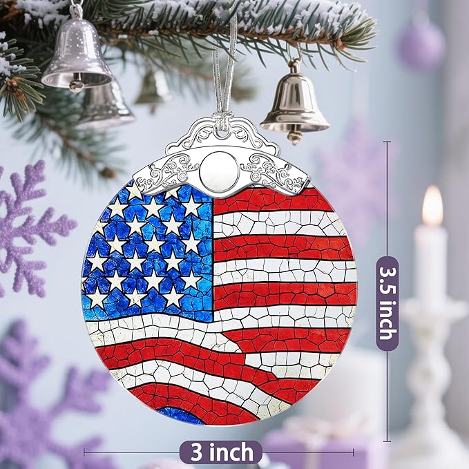 American Flag Ornament, Stained Glass Christmas Decorations, Christmas Ornaments for Tree, Holiday Ornament, Patriotic Themed Gifts, Holiday Party Gifts, Gift Ideas & Xmas Gift
