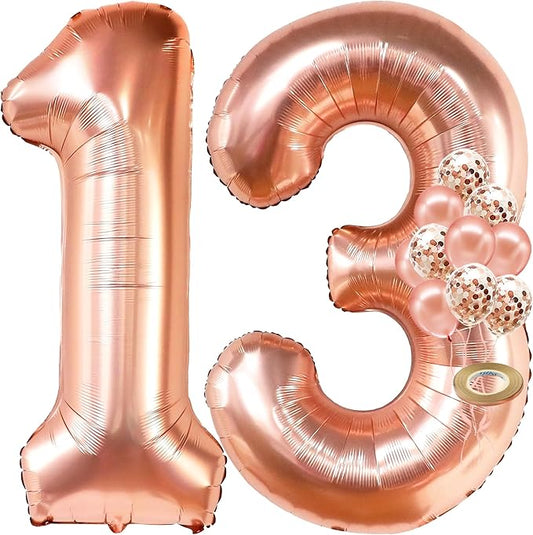 KatchOn, Rose Gold 13 Balloon Numbers - Giant, 40 Inch | 13th Birthday Decorations for Girls | 13 Rose Gold Balloons for 13 Rose Gold Birthday Decorations | Number 13 Balloons for Birthdays