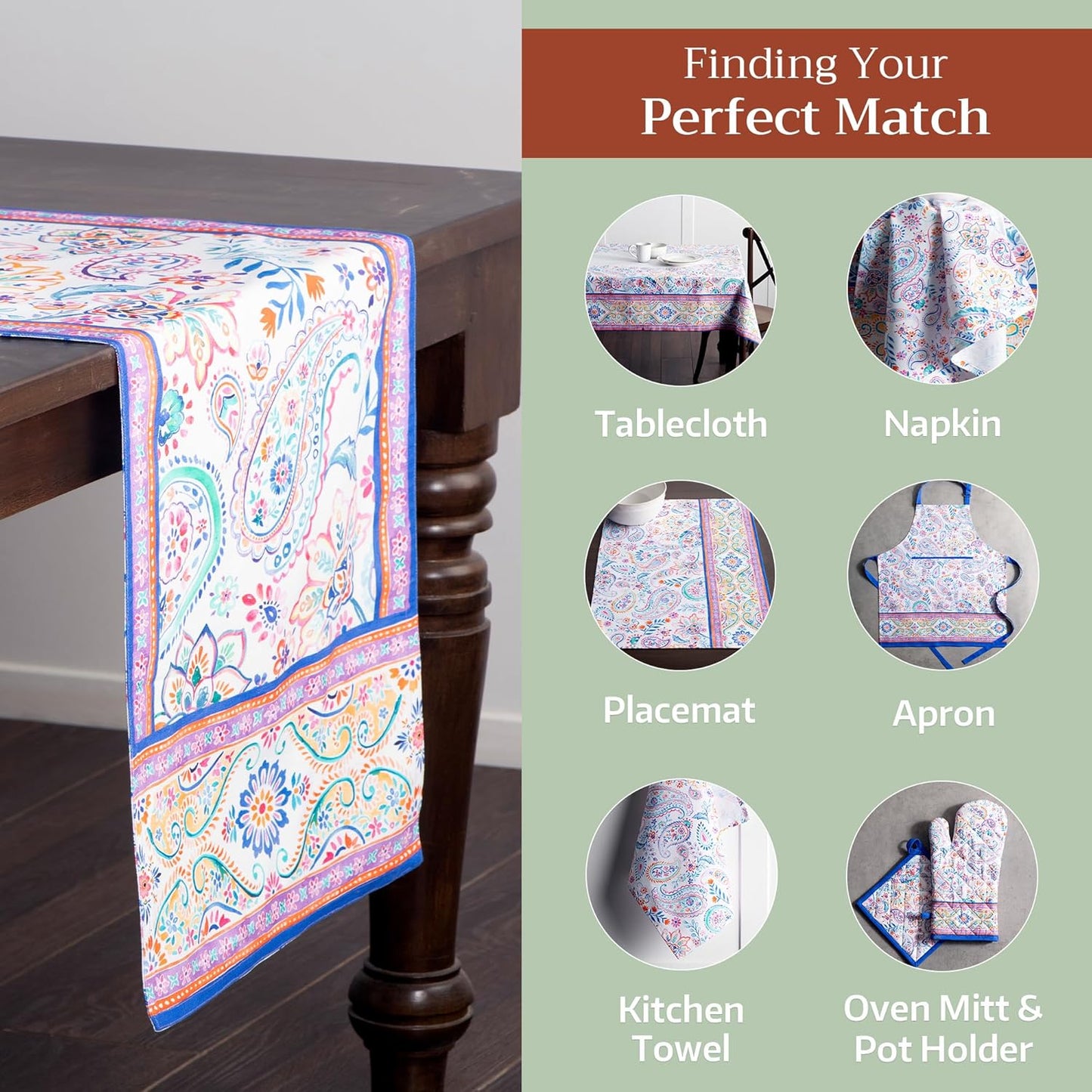 Maison d' Hermine Table Runner 100% Cotton Single Layer Table Runners 108 inches Long Decorative for Home Kitchen Dining Party Wedding Bridal Shower Spring Summer (Indian Floral, 14.50" x 108")