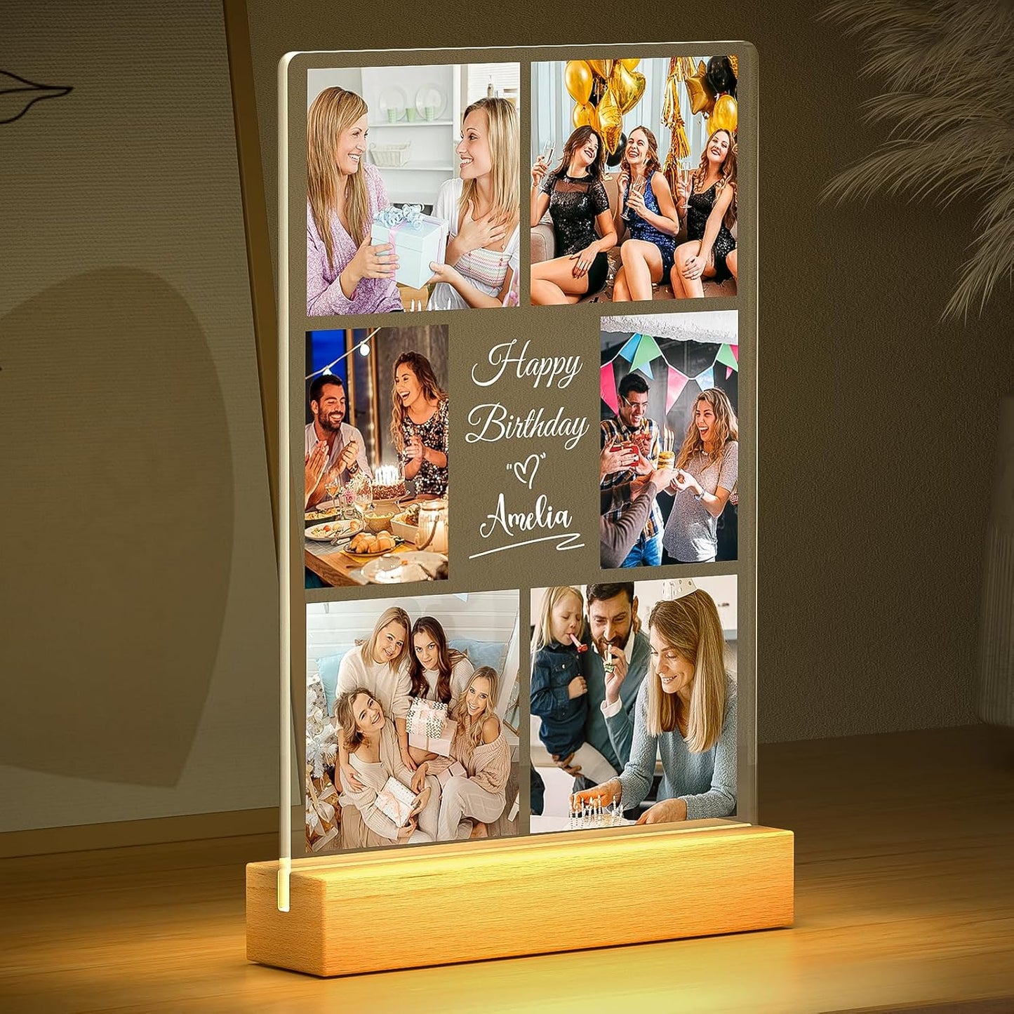 Custom Picture Frames with Photo, Personalized Collage Picture Frame with Night Light, Custom Photo Frame, Customized Best Friend Photo Gifts, Personalized Birthday Gifts for Women Friends Her Him