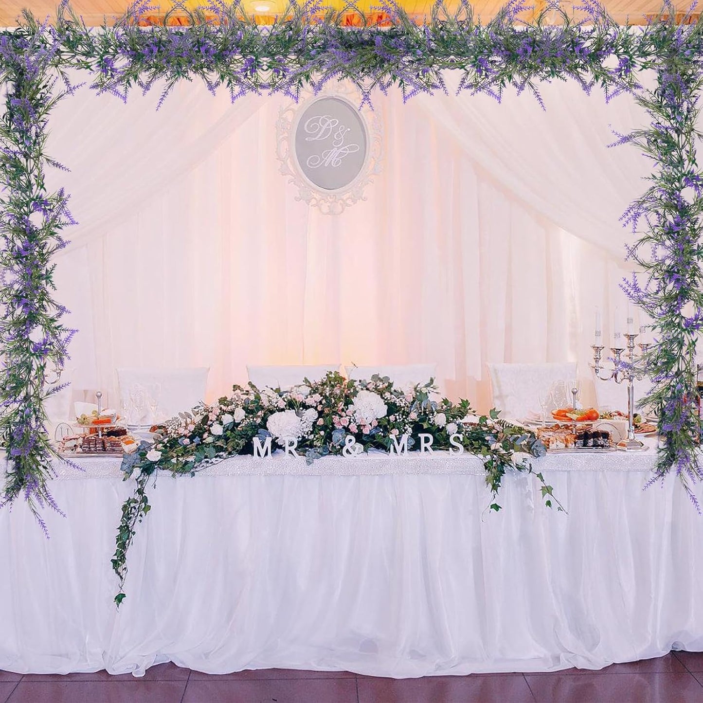 MAKHOT 6Ft Purple Lavender Artificial Garland Decor, Spring Summer All Year Lavender Deep Purple Garland, Green Wreath Vines Decorations for Table Home Wedding Mantle Arch Porch Party