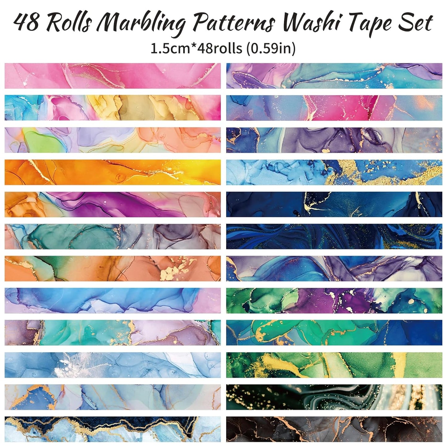 48 Rolls Washi Tape Set - Decorative Masking Tape Colored Marbling Patterns, Adhesive Artists Tapes for Journaling Supplies, DIY Crafts, Scrapbooking, Junk Journal Supplies, School Supplies