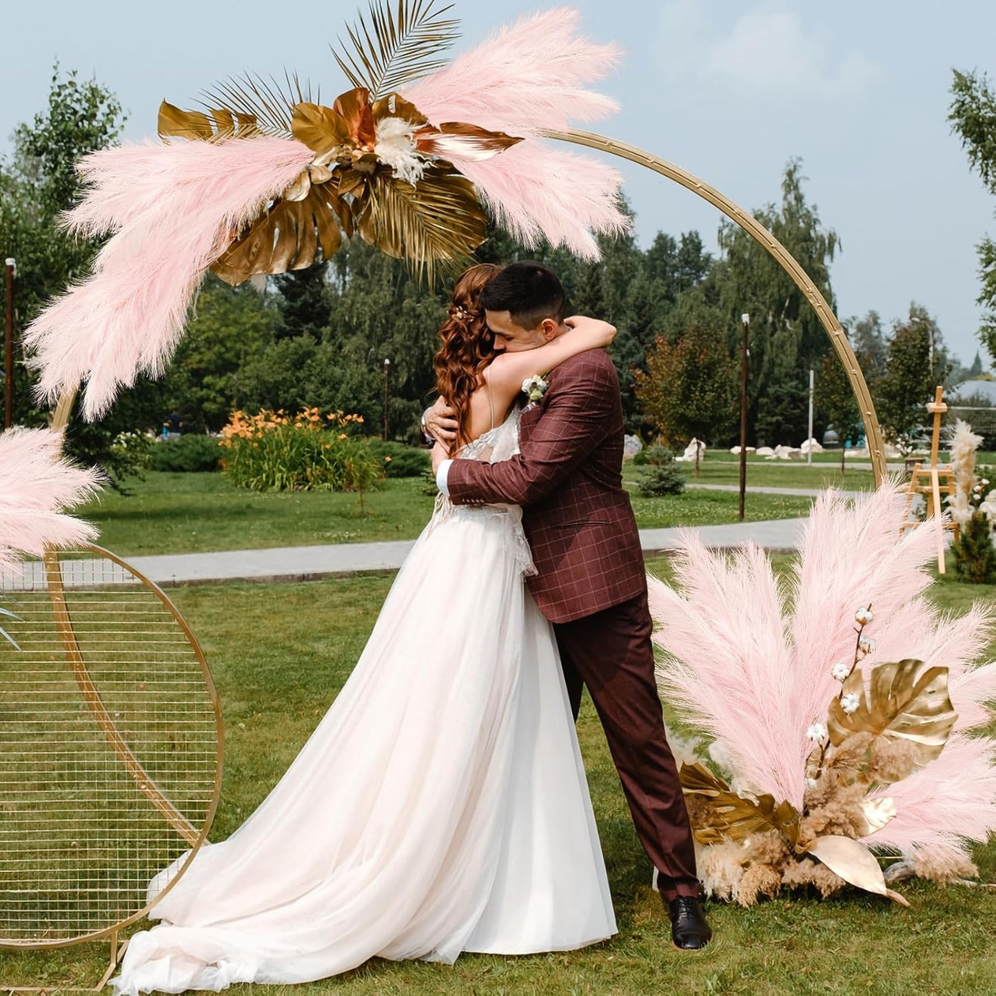 35" Pink Faux Pampas Grass Decor, 8pcs Large Tall Fluffy Artificial Pompous Grass Branches Floral Fake Pompas Grass Bulrush Floor Vase Filler Flower Arrangement for Home Wedding Boho Decor