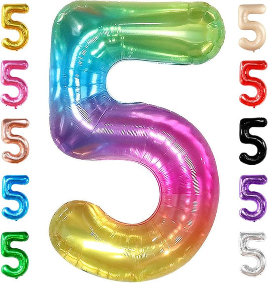 KatchOn, Giant Rainbow 5 Balloon Number - 40 Inch | Number 5 Balloons for Birthdays | 5 Year Old Balloons for Tie Dye Birthday Decorations Girl | 5 Number Balloons for Anniversary Decorations