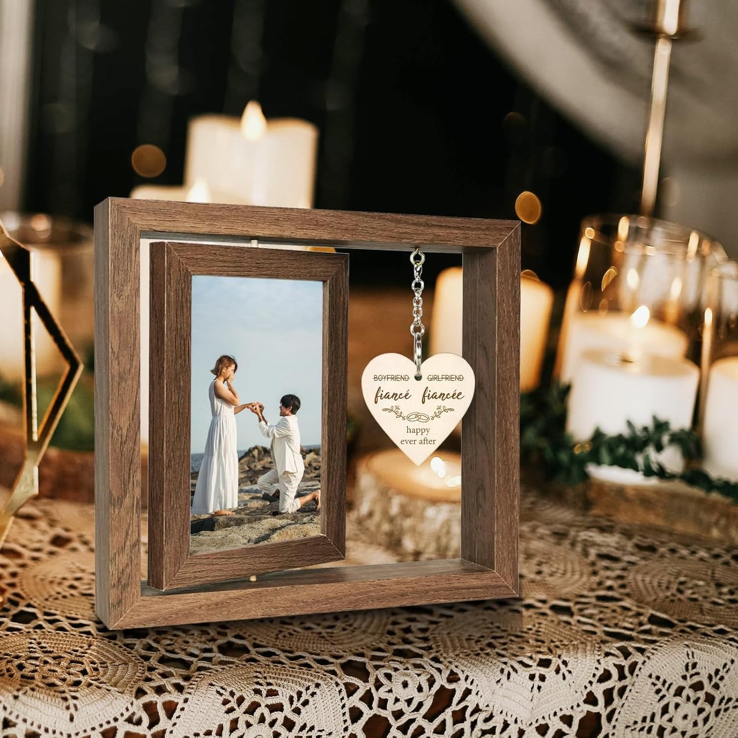 Fiancé Fiancée Picture Frame Engagement Gifts for Couples, Unique Fiance Gifts for Newly Engaged Couples Him Her Women, Display Two 4x6