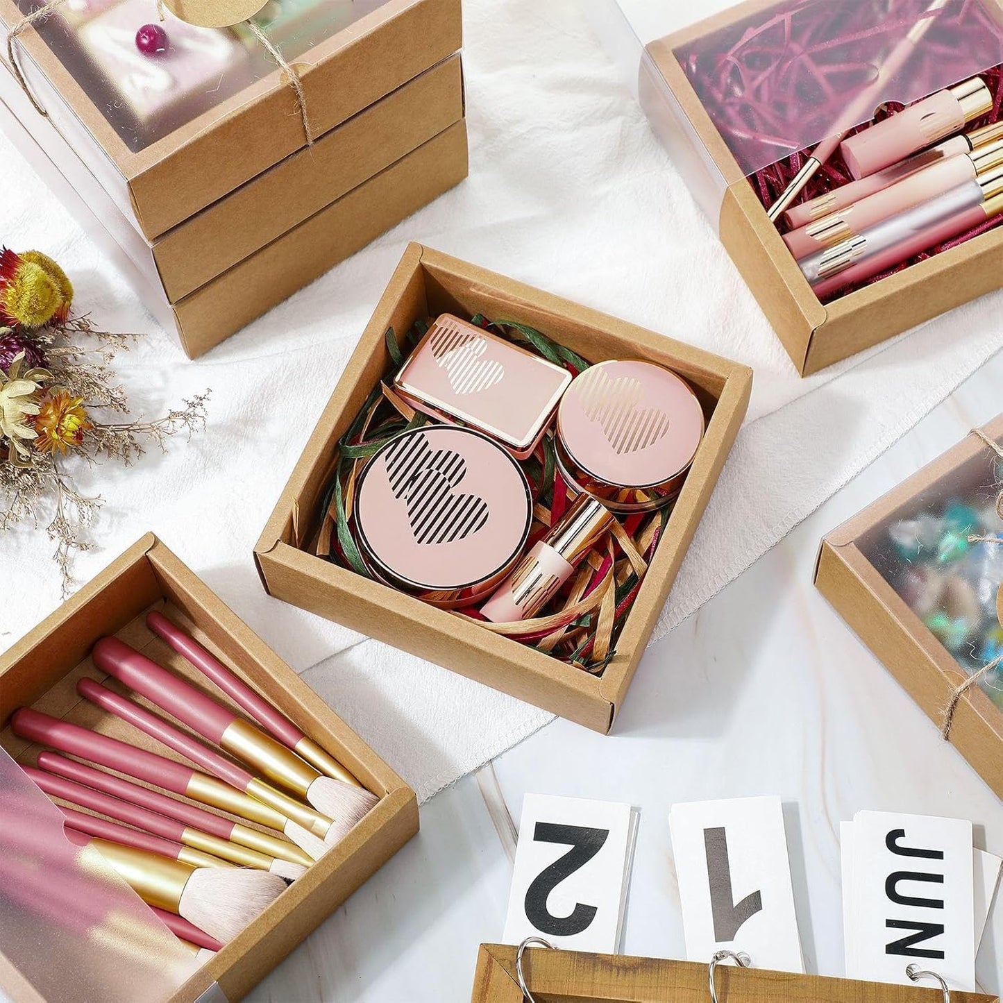 Roowest 50 Sets Kraft Soap Boxes Rectangle Packaging Box with Window Homemade Gift Box with Blank Tags and Jute String for Jewelry Candy Wrapping Party Favor(6.5 x 6.5 x 2 Inch,Kraft Color)