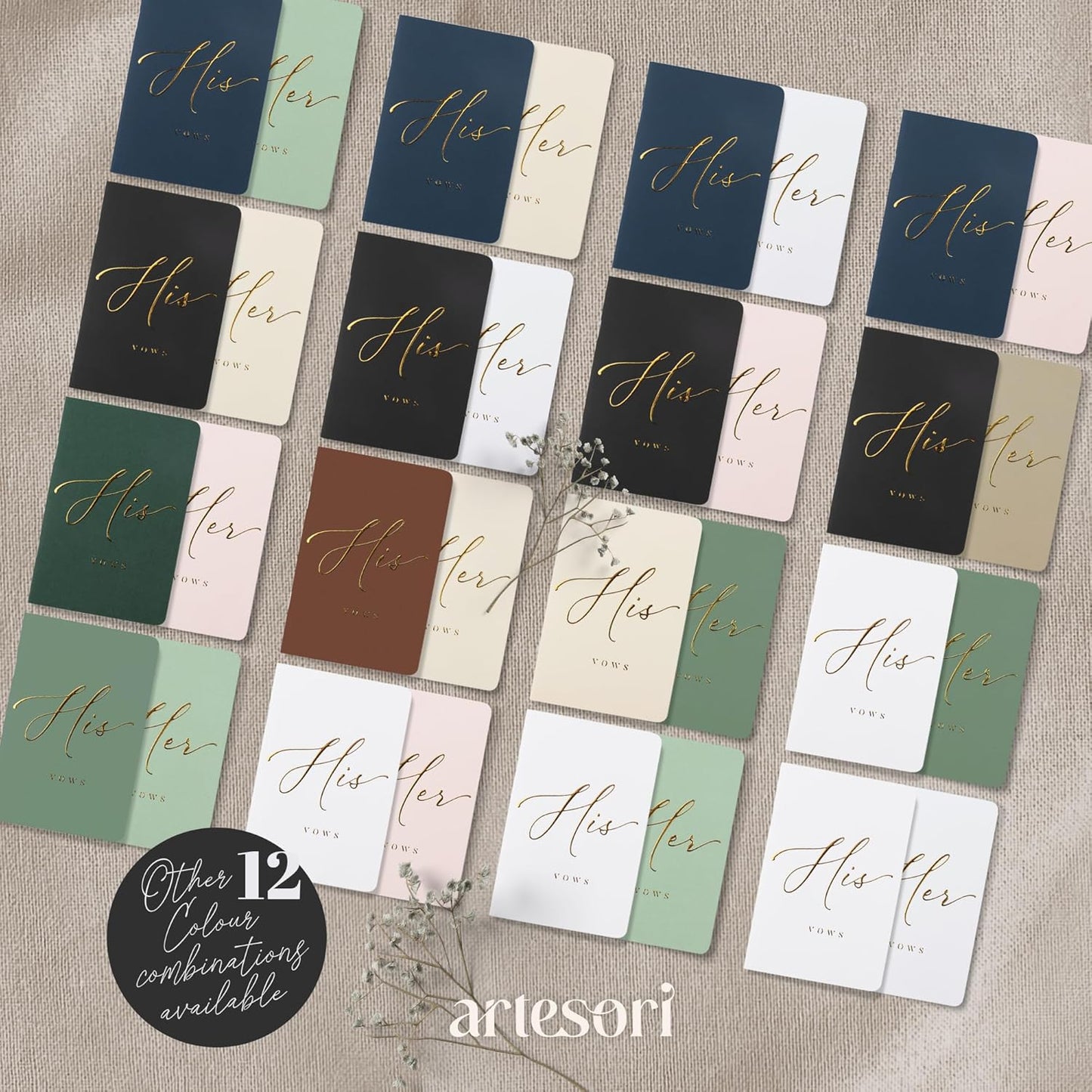 ARTESORI Wedding Vow Book for Her & Him, Soft Touch, Gold Engraving, 28 Lined Pages, Wedding Vow Books His and Hers, Wedding Essentials, Wedding Registry Gifts, His and Hers Gifts [White & Sage]