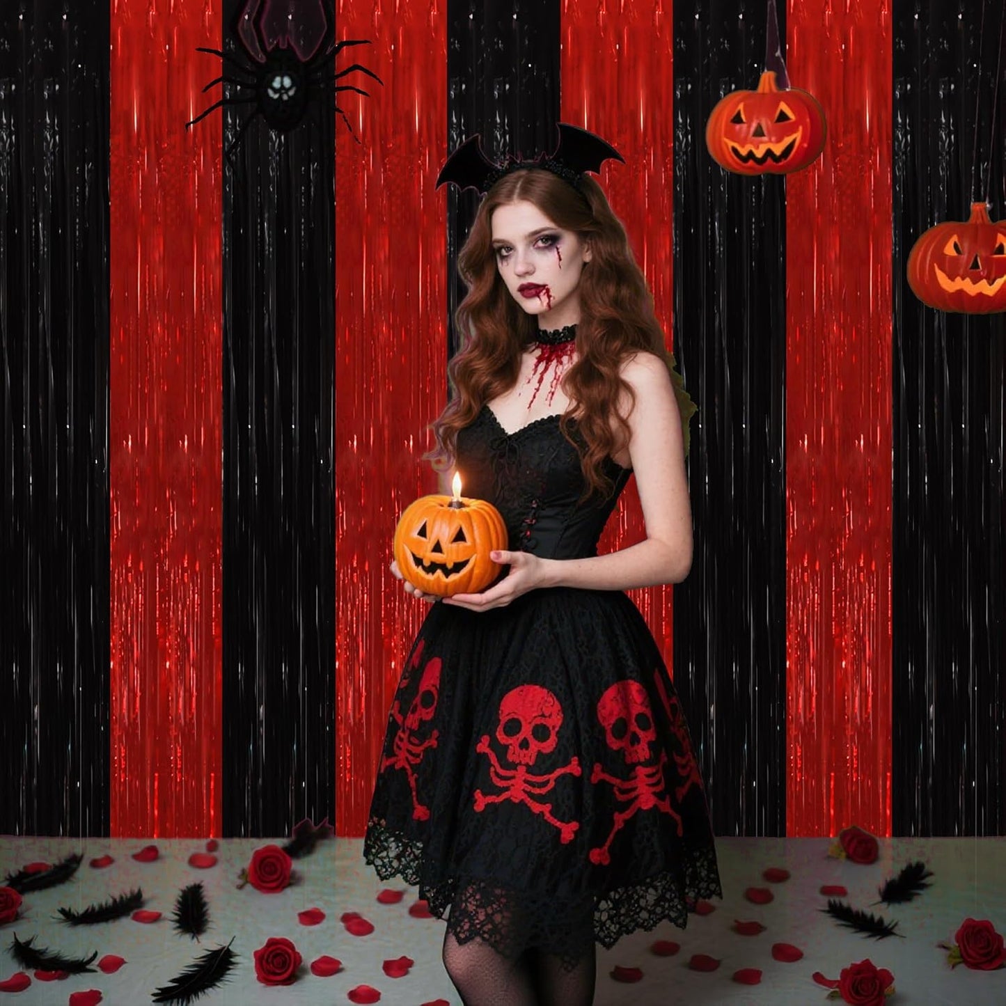 TONIFUL 2Pcs Black Red Door Streamers,Green Photo Booth Backdrop,Metallic Streamers Green Foil Fringe Curtains for Birthday,Christmas,New Year,Halloween,St. Patrick's Day Party Streamers Decor