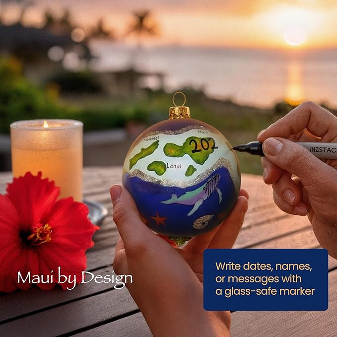 Hawaiian Islands Collectible Hand Painted Glass Ornament with Gift Box