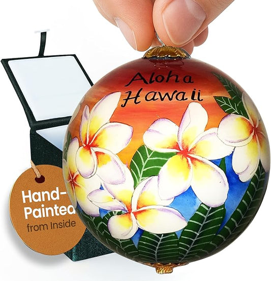 Collectible Handpainted Hawaii Sunset Sky Plumeria Ornament with Gift Box SSP/H