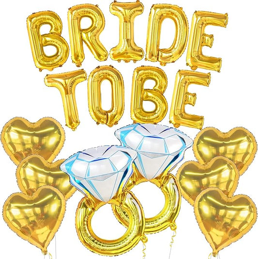 KatchOn, Gold Bride To Be Balloons Set - Pack of 17 | Gold Bride Balloons | Engagement Ring Balloon | Bridal Shower Balloon for Bridal Shower Decorations | Bachelorette Party Decorations