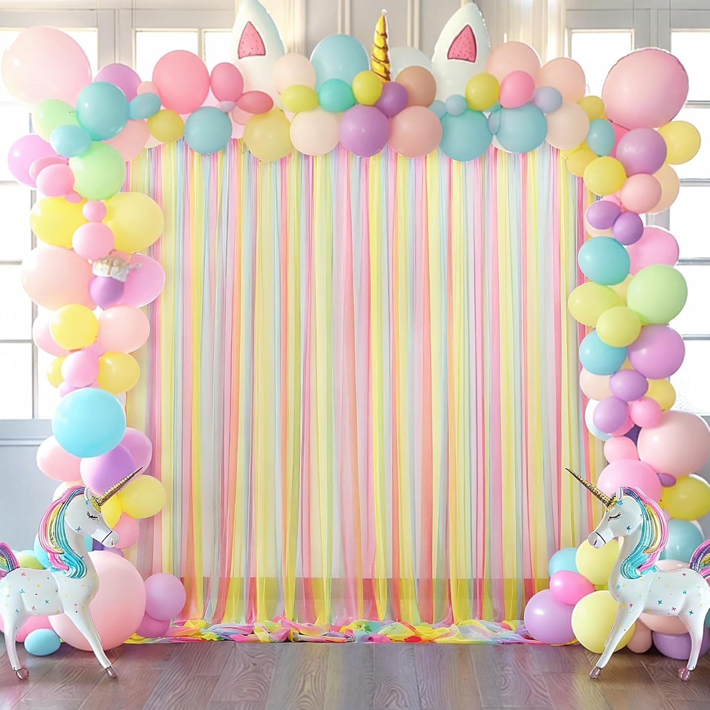 Rainbow Tulle Backdrop Curtain for Birthday Party10ft x 8ft Rainbow Sheer Backdrop Curtains for Unicorn Birthday Baby Shower Girls Photo Shoot Decorations 2 Panels 5ft x 8ft