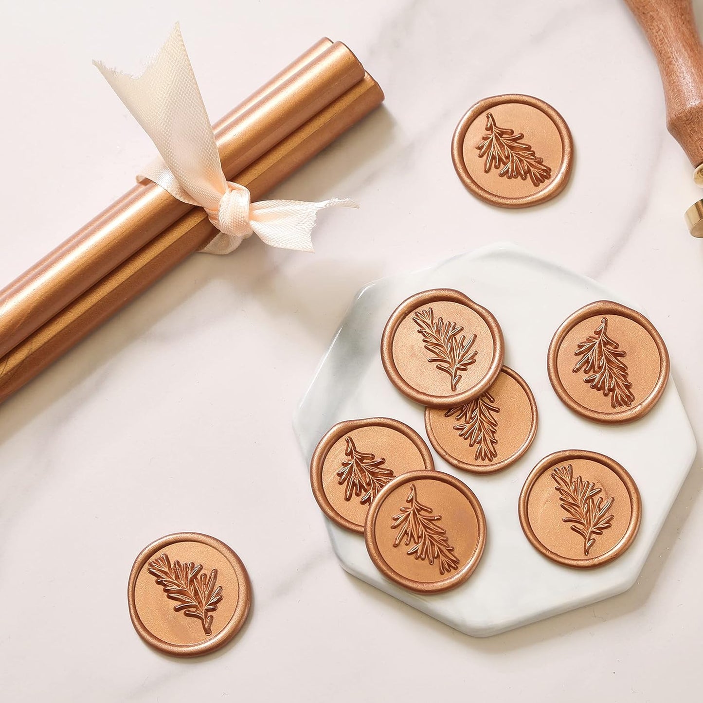 UNIQOOO Metallic Rose Gold Glue Gun Sealing Wax Sticks for Wax Seal Stamp - Great for Wedding Invitations, Cards Envelopes, Snail Mails, Wine Packages, Christmas Gift Ideas, Pack of 8