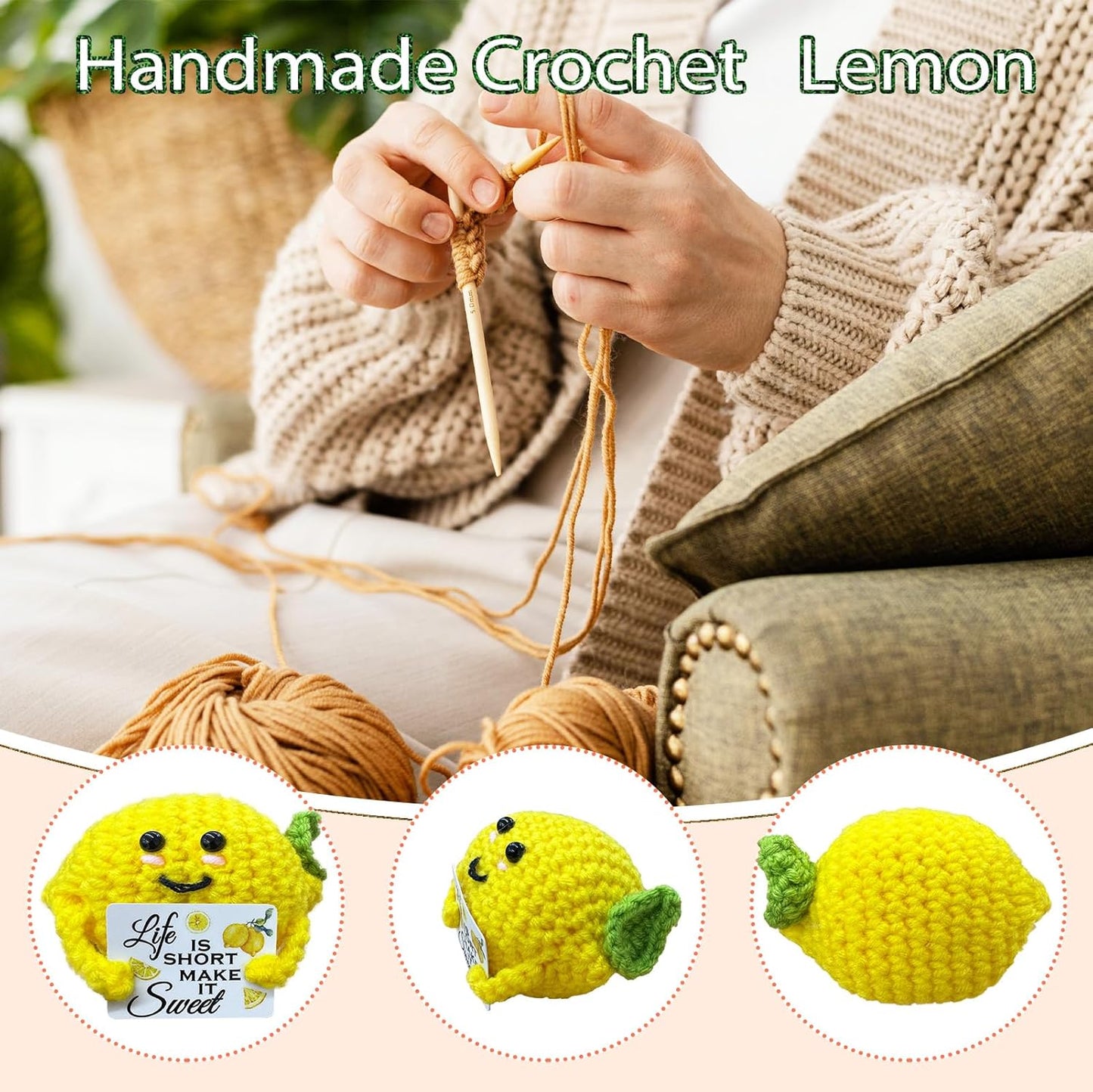 Emotional Support Crochet Lemon,Lovely Gift for Friends,Mom,Dad,Grandpa,Grandma,Colleagues,Classmates,Graduation Gift,Home Office Decoration