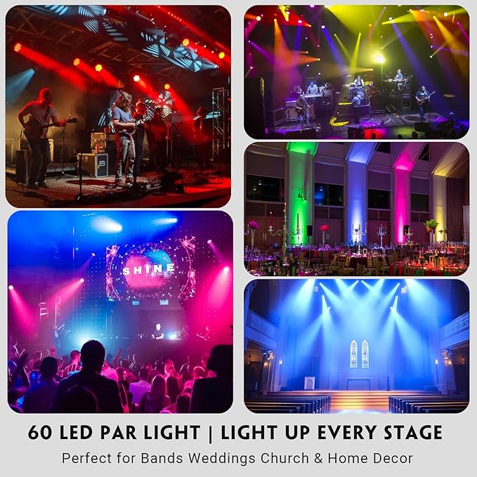 Battery Powered Stage Par Lights - 2Pack 90W 60LED RGB Color Mixing - Rechargeable Par 5 Hours Working Time - Remote & DMX Control - Uplights for DJ Event Wedding Party Church Music Band Performance
