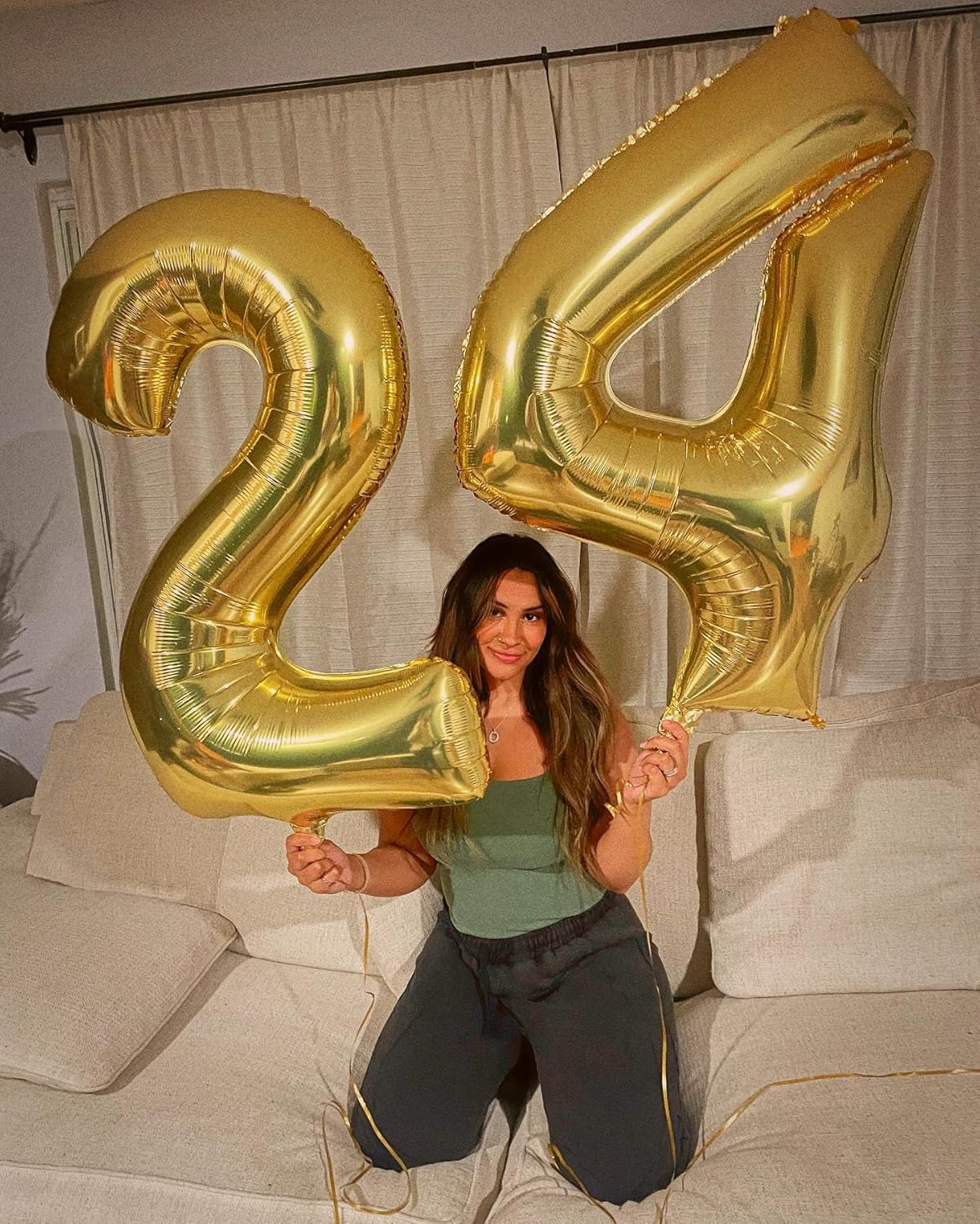 40 Inch Gold Large Number 4 Birthday Balloon, Giant Number Four 14 24 34 40 44 2024 Balloons, Foil Mylar Big Balloons for Anniversary Graduation Supplies Decorations