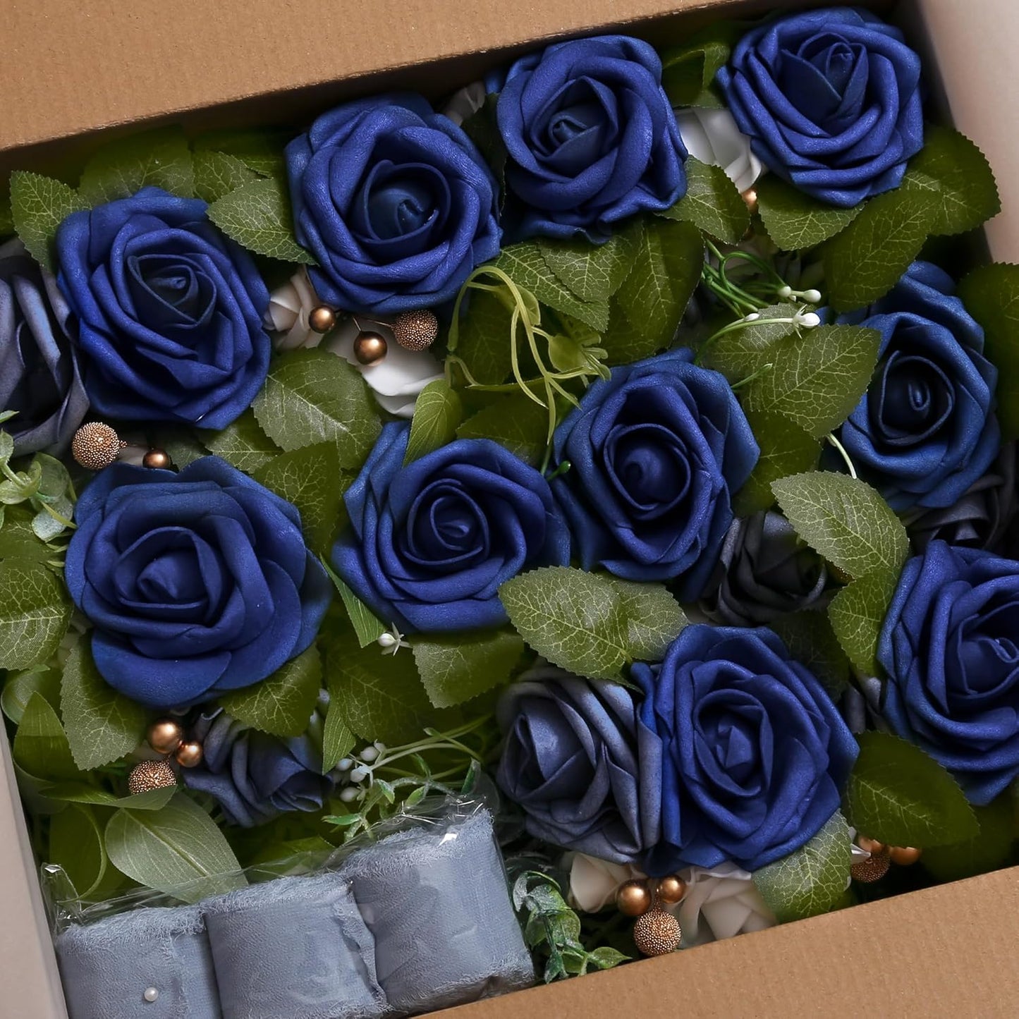 DORIS HOME Wedding Chair Decorations Blue Pew Flowers Set of 10 for Wedding Ceremony Party Aisle Decor with Artificial Flowers Eucalyptus and Ribbons