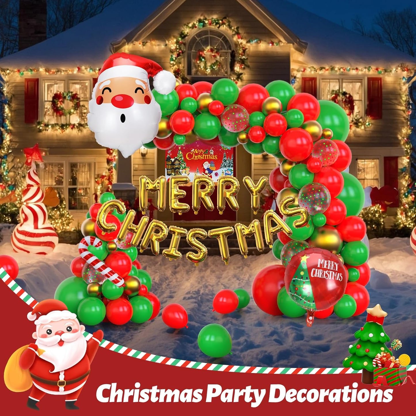 94 Pcs Christmas Balloons Garland Arch Kit Red and Green Sequined Balloons, Candy Cane Balloons, Christmas Balloon Banner for Party Decor