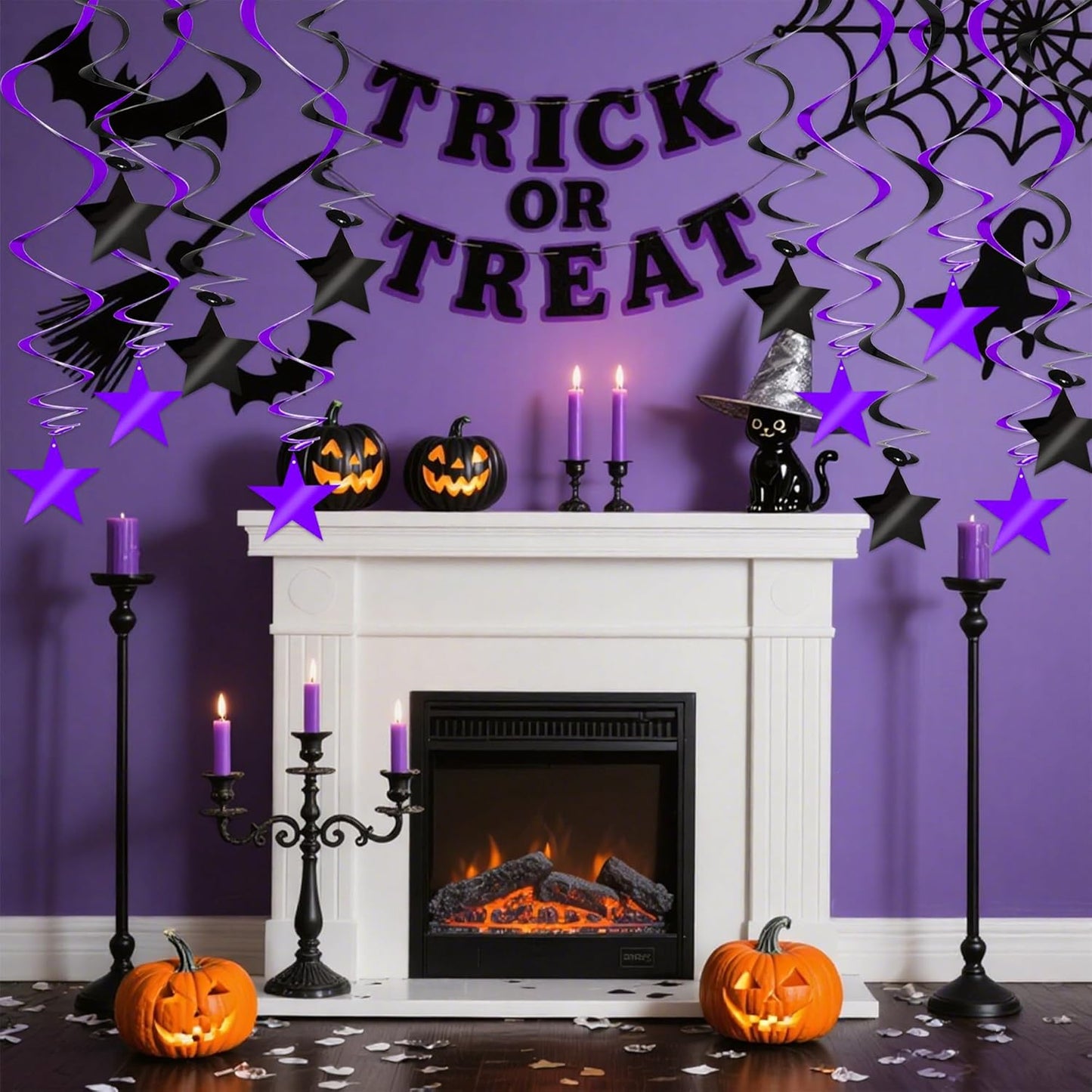 BEISHIDA Black Purple Star Halloween Hanging Swirl Decorations, Halloween Party Supplies for Horror Party Wedding Baby Shower Birthday Decorations,Pack of 15