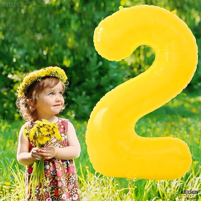 KatchOn, Giant Yellow 2 Balloon Number - 40 Inch | Two Birthday Balloons for 2nd Birthday Decorations | 2 Year Old Balloon, Party Decor | Anniversary Supplies, 2nd Bday Party Decorations